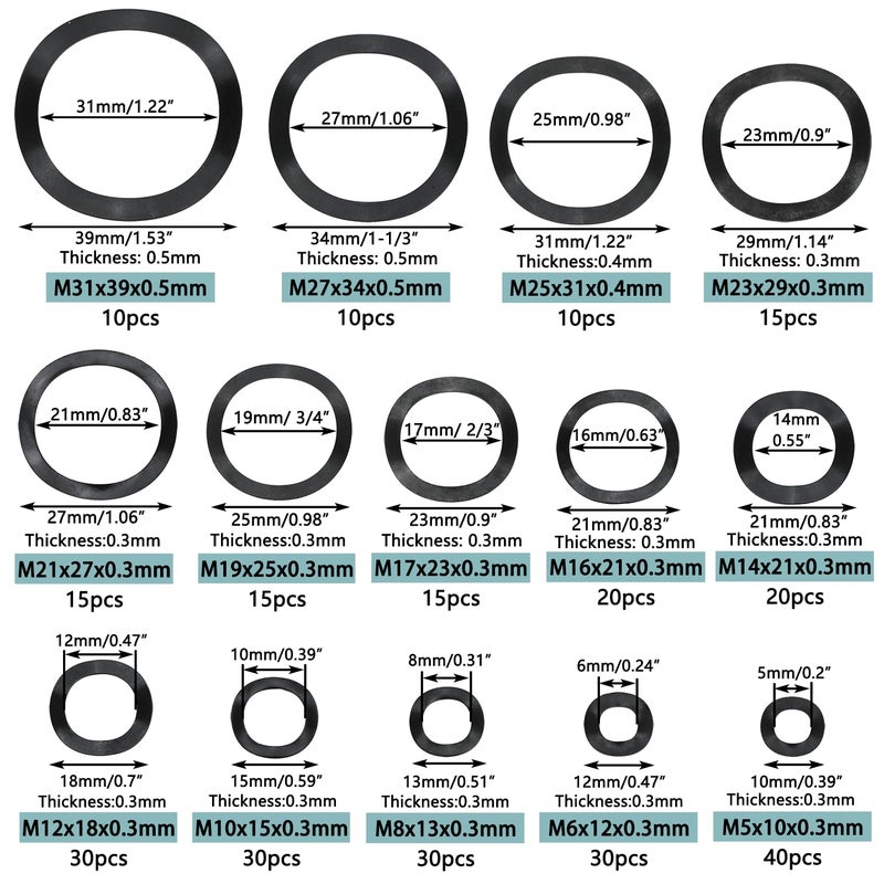 LUORNG 290PCS Black 65 Manganese Steel Wave Spring Washer M5-M31 for Electrical Connection in Domestic and Commercial Appliance - Image 2